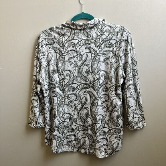 Chicos Top Womens 1 Regular Medium M Green Shirt Pullover Linen Paisley Tee - Picture 2 of 4